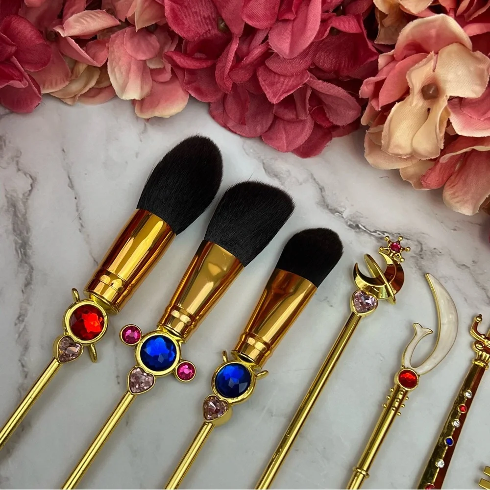 8 Piece Sailor Moon Anime Gold Makeup Brush Set - Picture 8 of 17